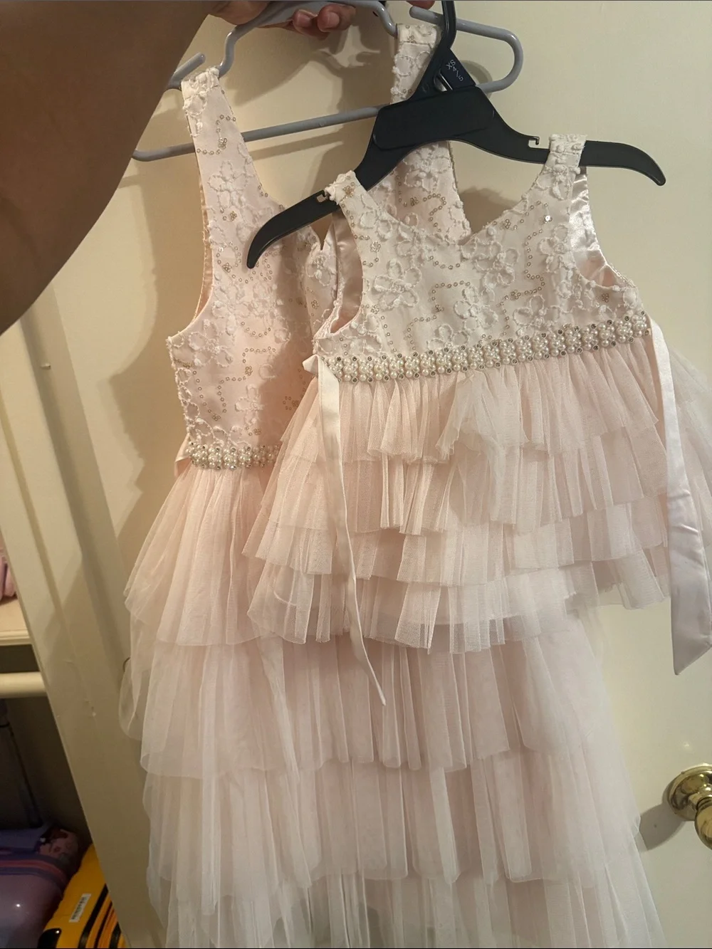 Embellished Pink Tulle Tiered Flower Girl Dress